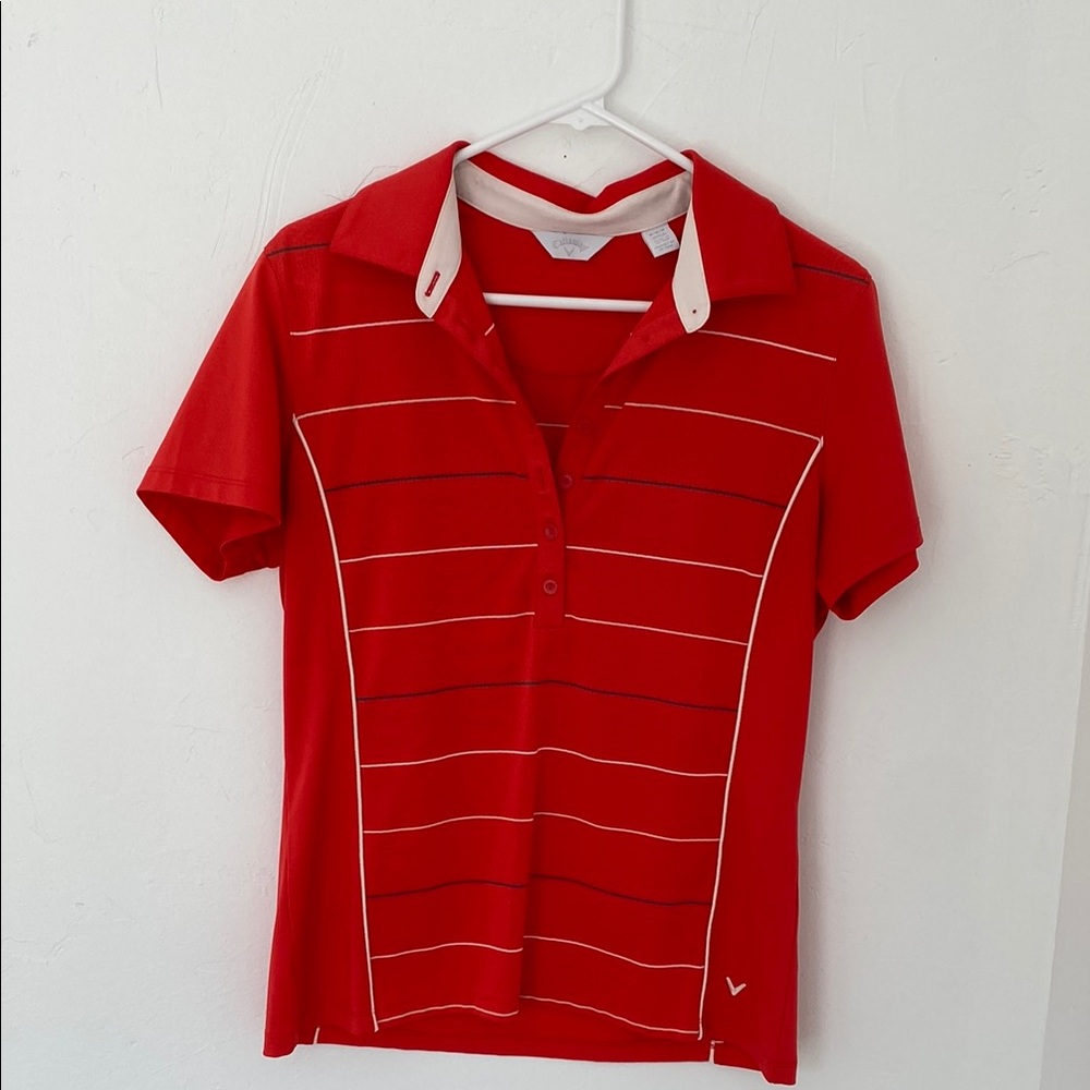 Callaway Red Fitted Polo Shirt with White Accents